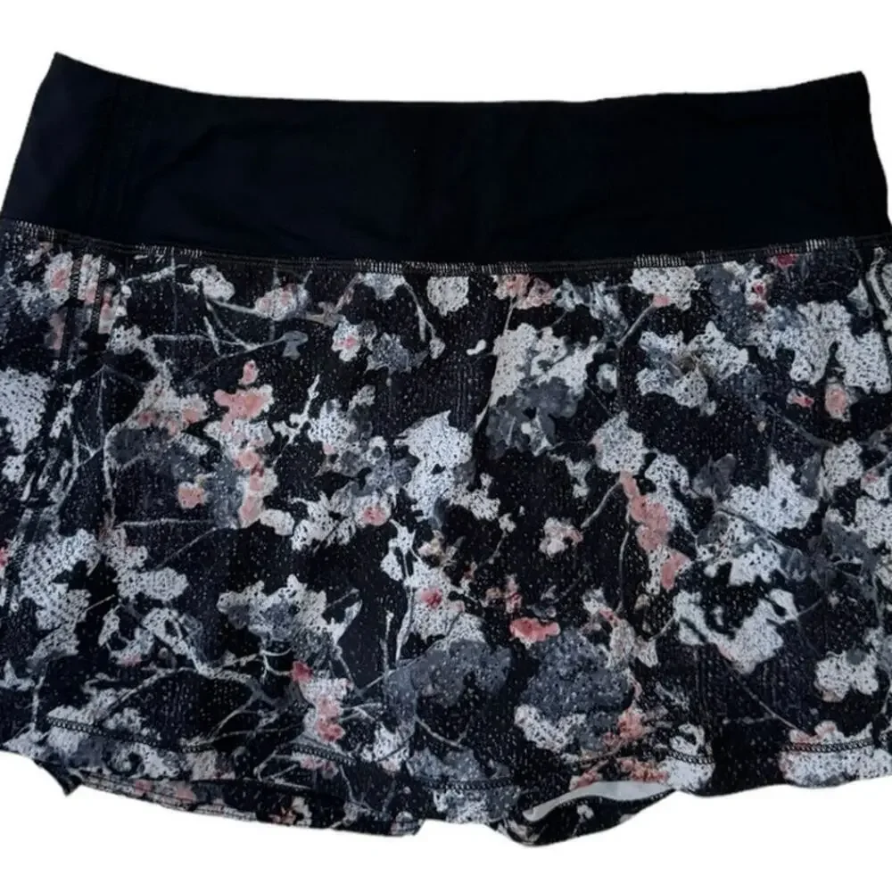 Lululemon Pace Rival Skirt Skort Floral Print Mid Rise Black Pink Size 4